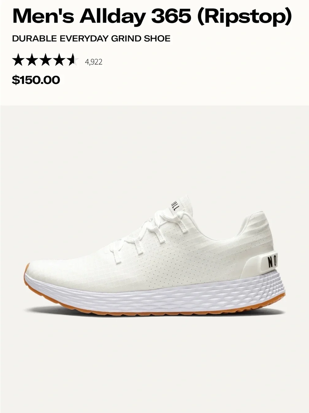 NoBull Allday Ripstop Mens Sneaker Lace Up Running Shoes white Sz 12